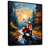 Riding Scooter In The Country Autumn - Scooter Canvas Wall Art
