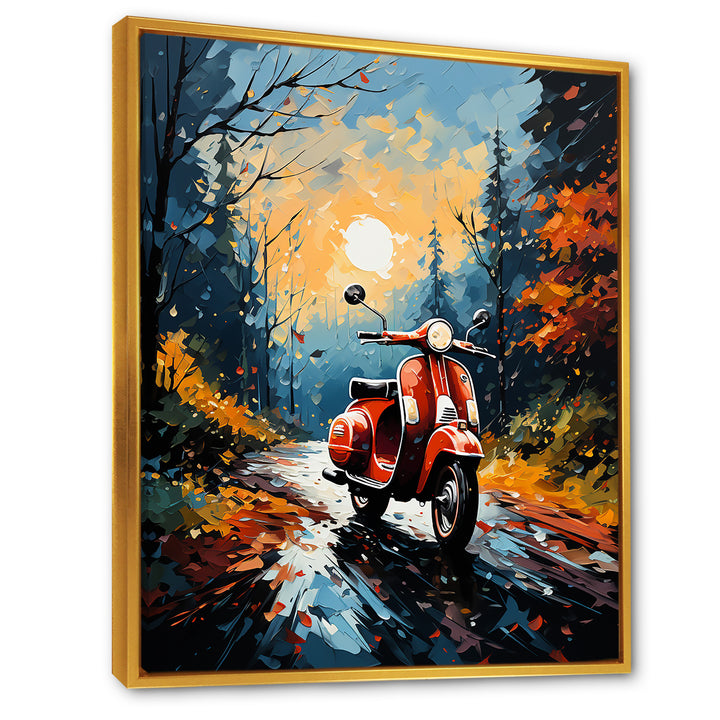 Riding Scooter In The Country Autumn - Scooter Canvas Wall Art