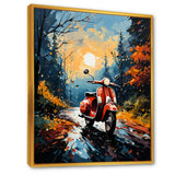 Riding Scooter In The Country Autumn - Scooter Canvas Wall Art