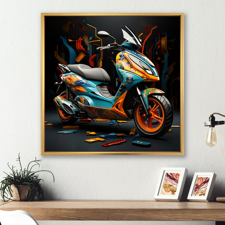 Geometric Scooter Journey - Scooter Canvas Wall Art