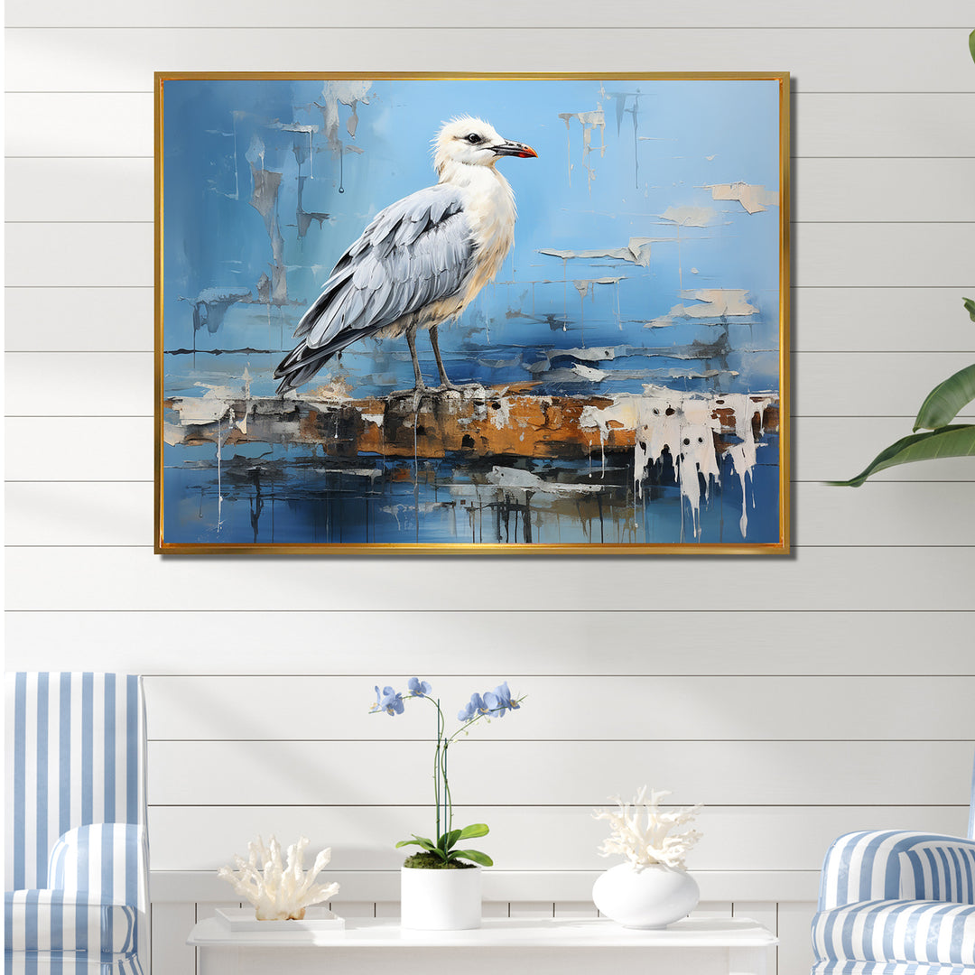 White And Blue Seagull Tranquility - White Seagull Wall Art