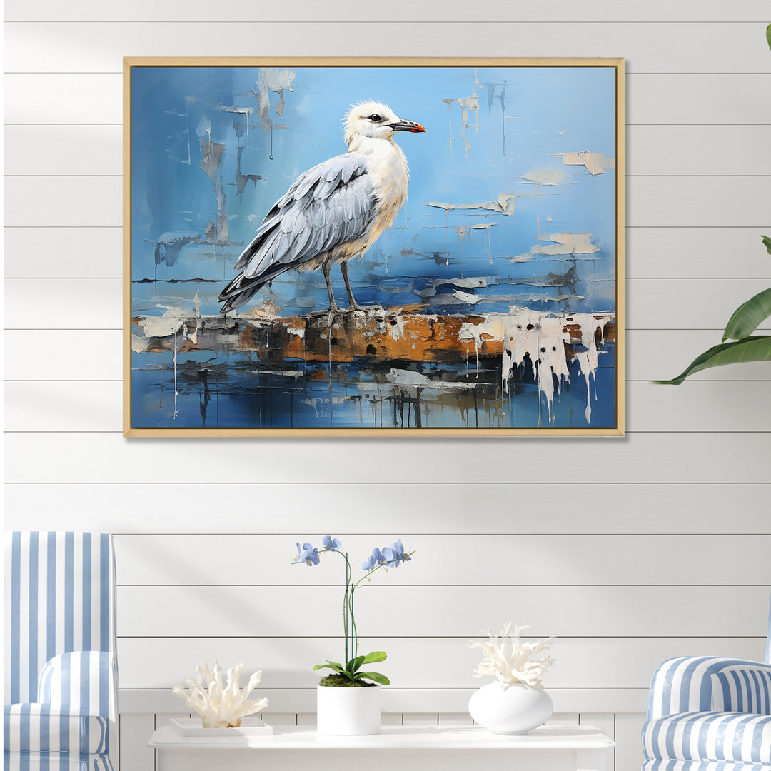 White And Blue Seagull Tranquility - White Seagull Wall Art