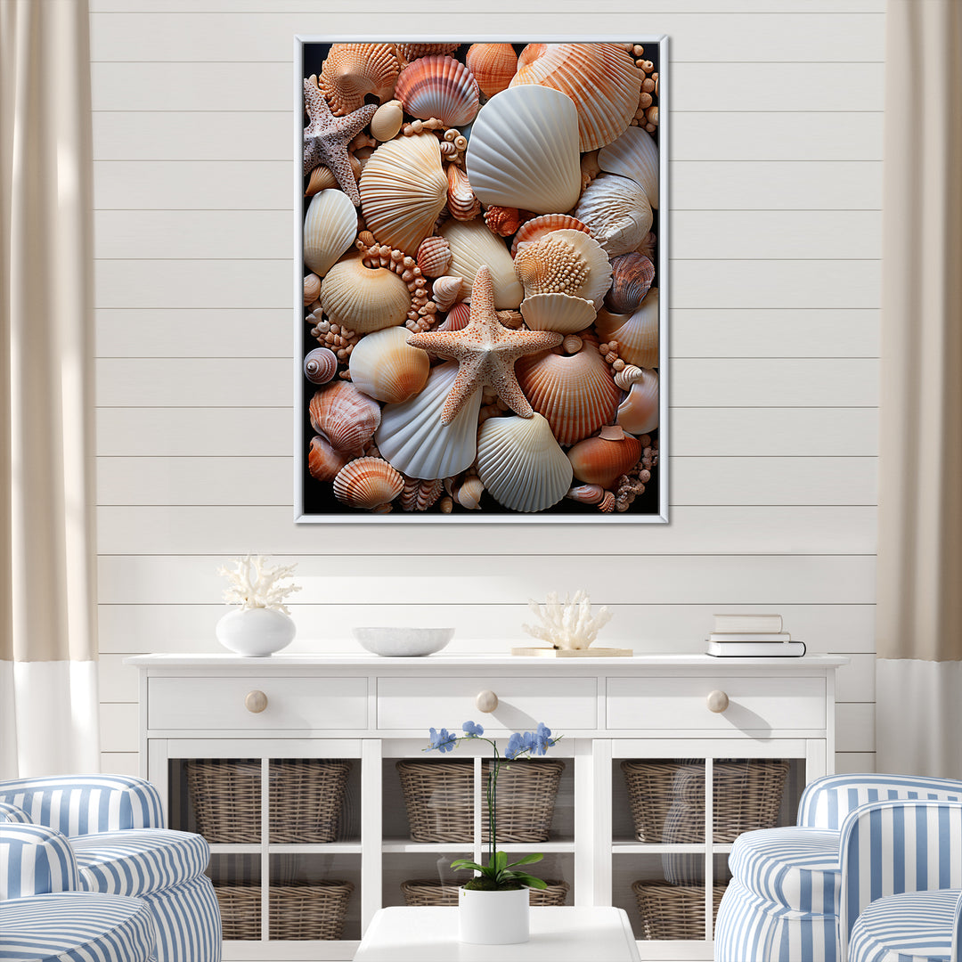 Classic Seashells By The Sea - Seashell Large Canvas Wall Art