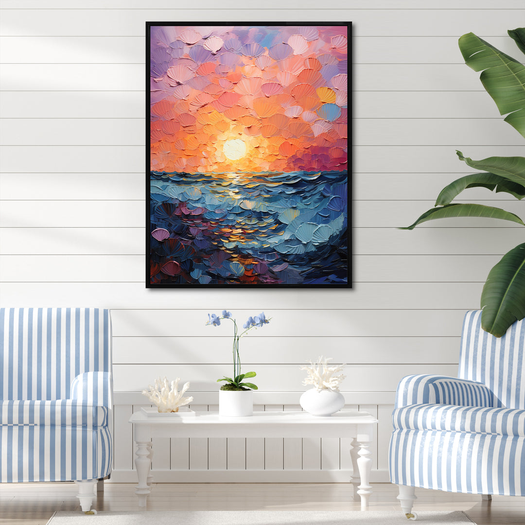 Coastal Harmony Dreamscape Sunset - Seashell Canvas Wall Art