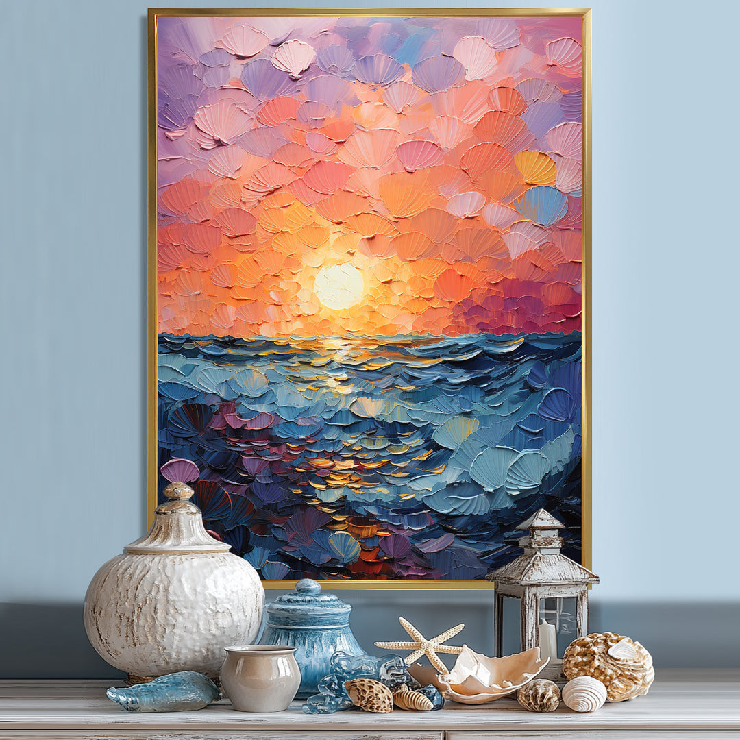 Coastal Harmony Dreamscape Sunset - Seashell Canvas Wall Art
