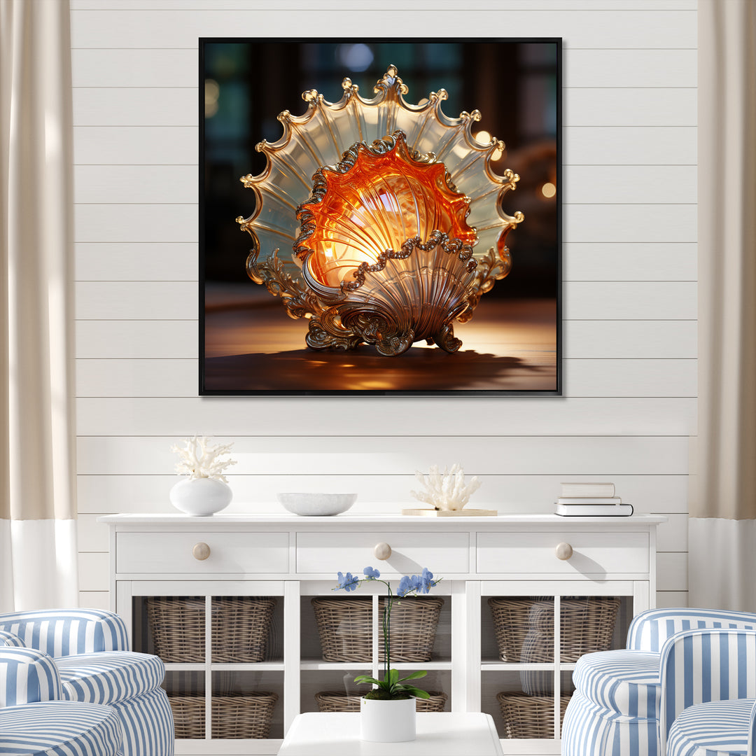 Magical Golden Seashell Relics - Beige Seashell Wall Art