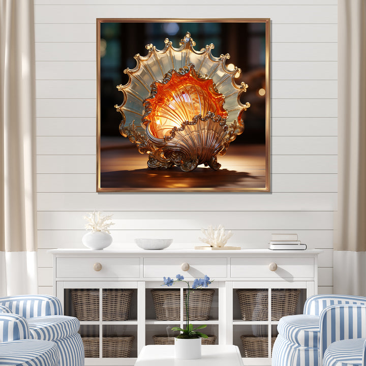 Magical Golden Seashell Relics - Beige Seashell Wall Art