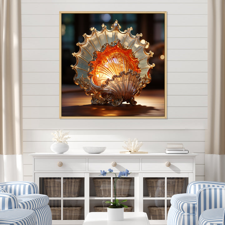 Magical Golden Seashell Relics - Beige Seashell Wall Art