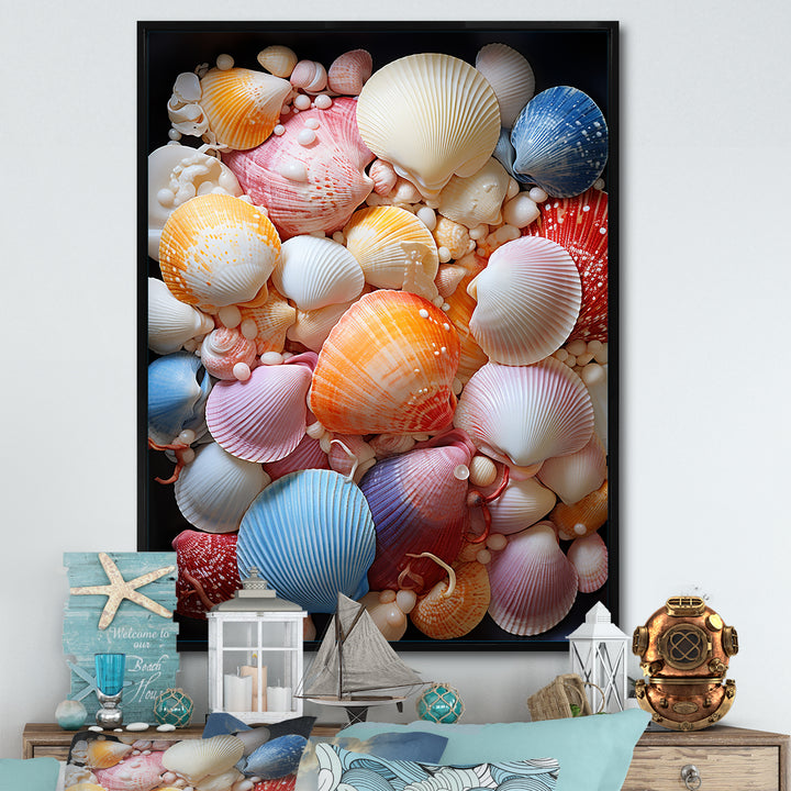 Seashells On Dreamy Tide - Seashell Framed Canvas Art