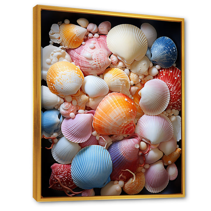 Seashells On Dreamy Tide - Seashell Framed Canvas Art