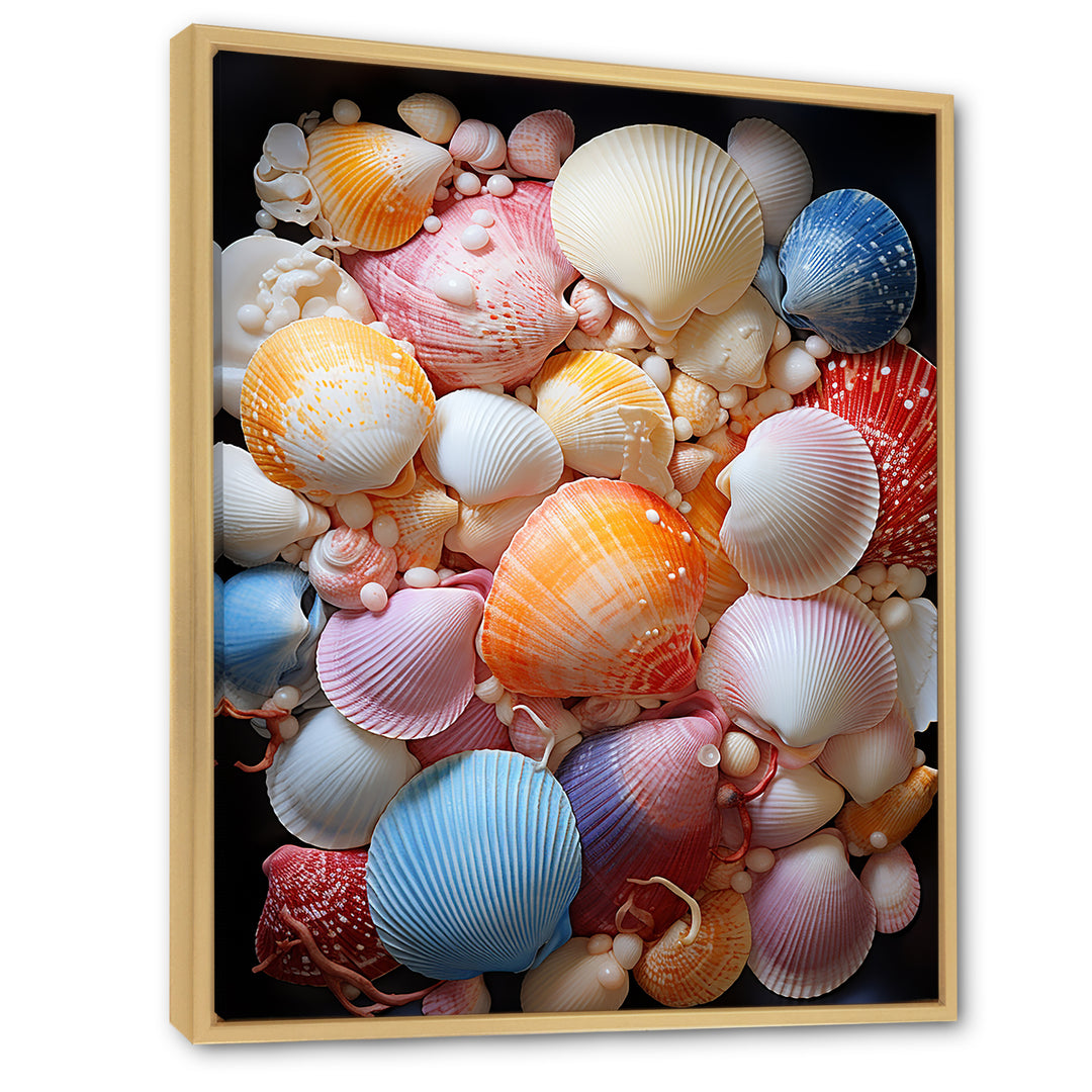 Seashells On Dreamy Tide - Seashell Framed Canvas Art