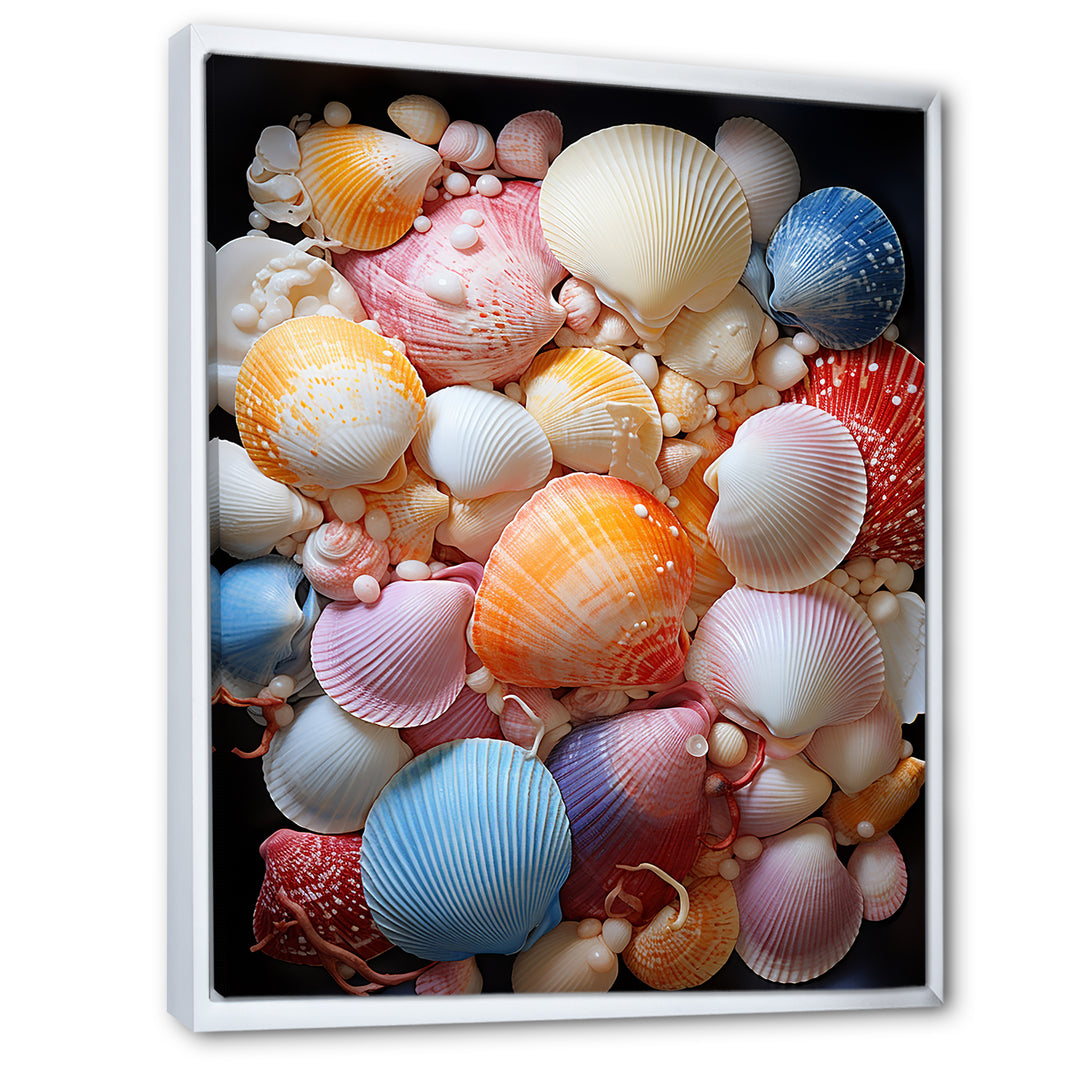 Seashells On Dreamy Tide - Seashell Framed Canvas Art