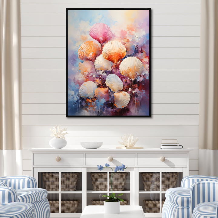 Multicolor Seashells Coastal Collage - Seashell Large Canvas Wall Art