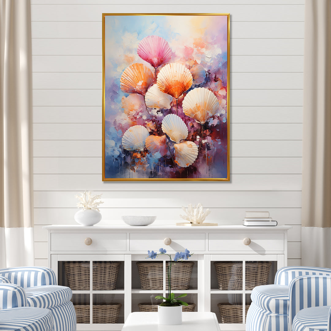 Multicolor Seashells Coastal Collage - Seashell Large Canvas Wall Art
