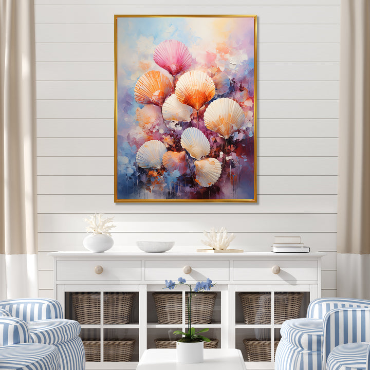 Multicolor Seashells Coastal Collage - Seashell Large Canvas Wall Art