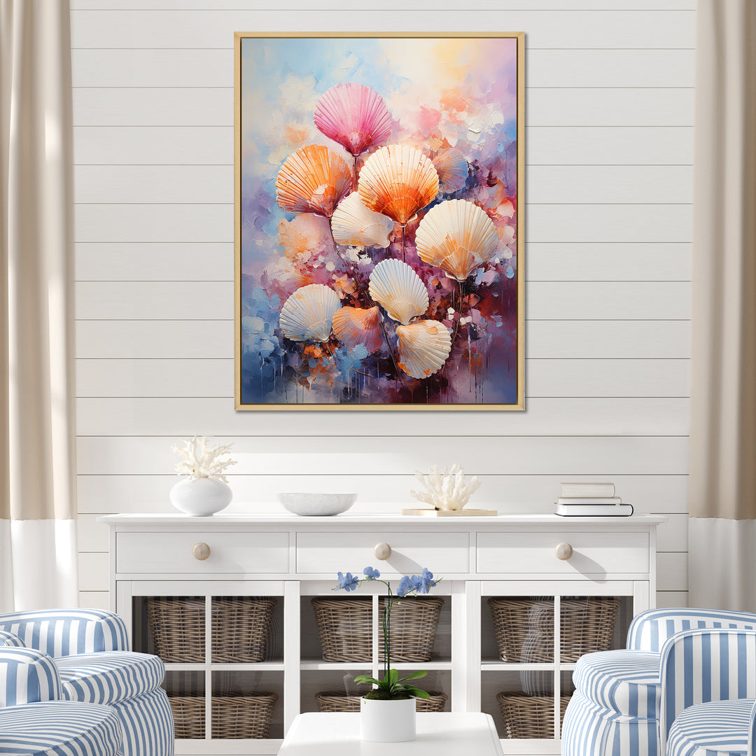 Multicolor Seashells Coastal Collage - Seashell Large Canvas Wall Art