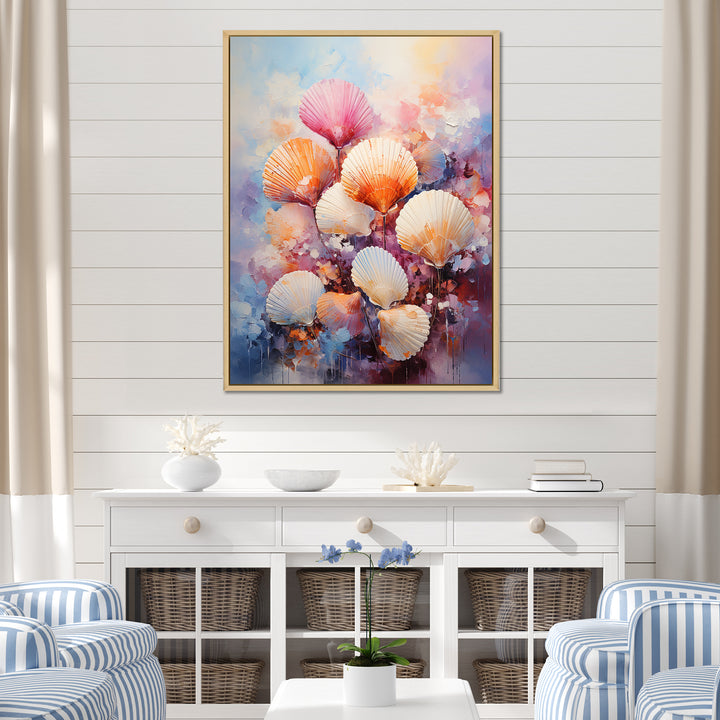 Multicolor Seashells Coastal Collage - Seashell Large Canvas Wall Art