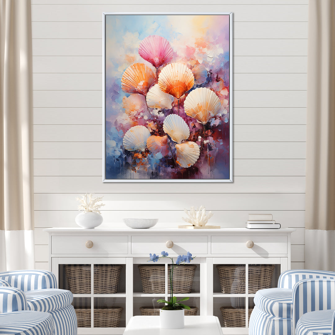 Multicolor Seashells Coastal Collage - Seashell Large Canvas Wall Art