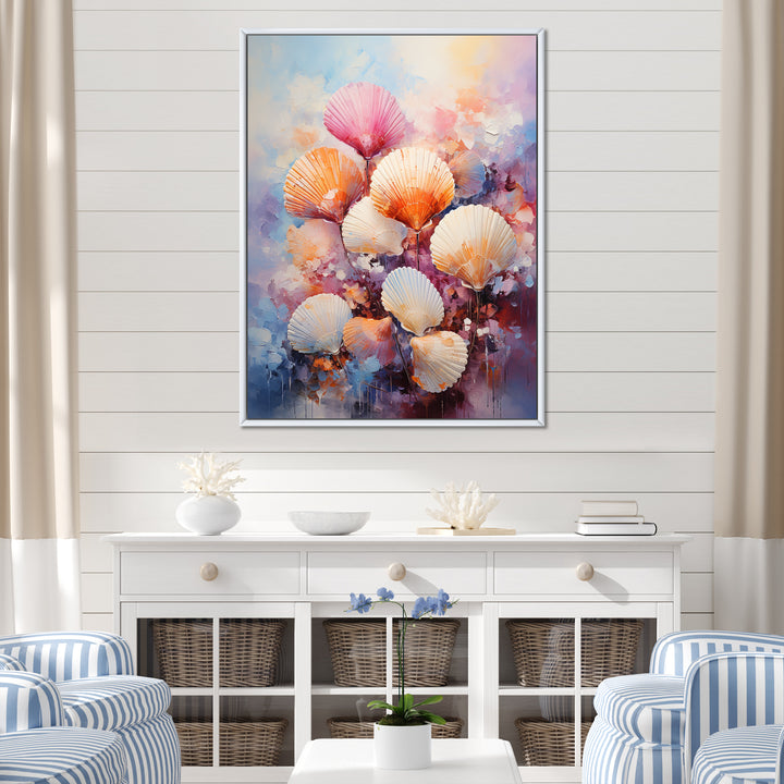 Multicolor Seashells Coastal Collage - Seashell Large Canvas Wall Art
