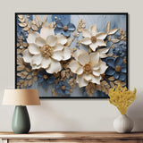 Beige And Blue Seasonal Flowers Composition - Floral Canvas Wall Art