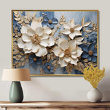 Beige And Blue Seasonal Flowers Composition - Floral Canvas Wall Art