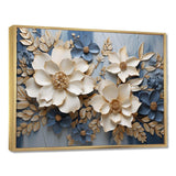 Beige And Blue Seasonal Flowers Composition - Floral Canvas Wall Art