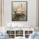 Minimalism Shark Painting In Golden Beige - Shark Canvas Wall Art