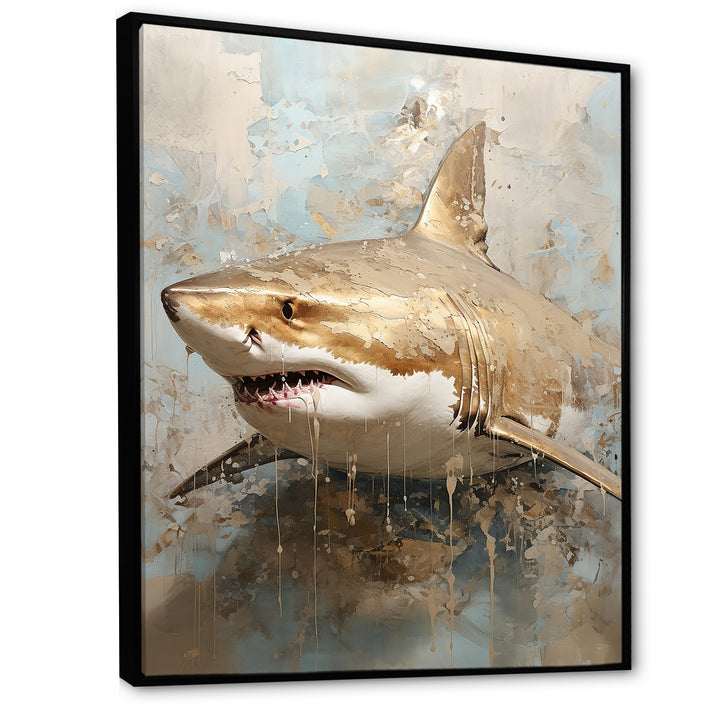 Minimalism Shark Painting In Golden Beige - Shark Canvas Wall Art