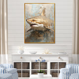 Minimalism Shark Painting In Golden Beige - Shark Canvas Wall Art