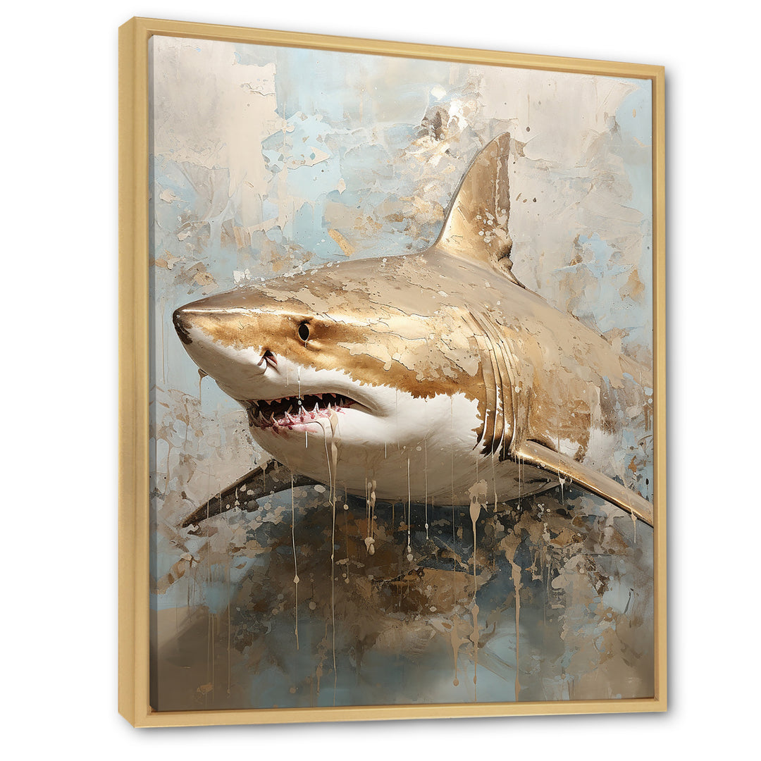 Minimalism Shark Painting In Golden Beige - Shark Canvas Wall Art