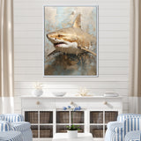 Minimalism Shark Painting In Golden Beige - Shark Canvas Wall Art