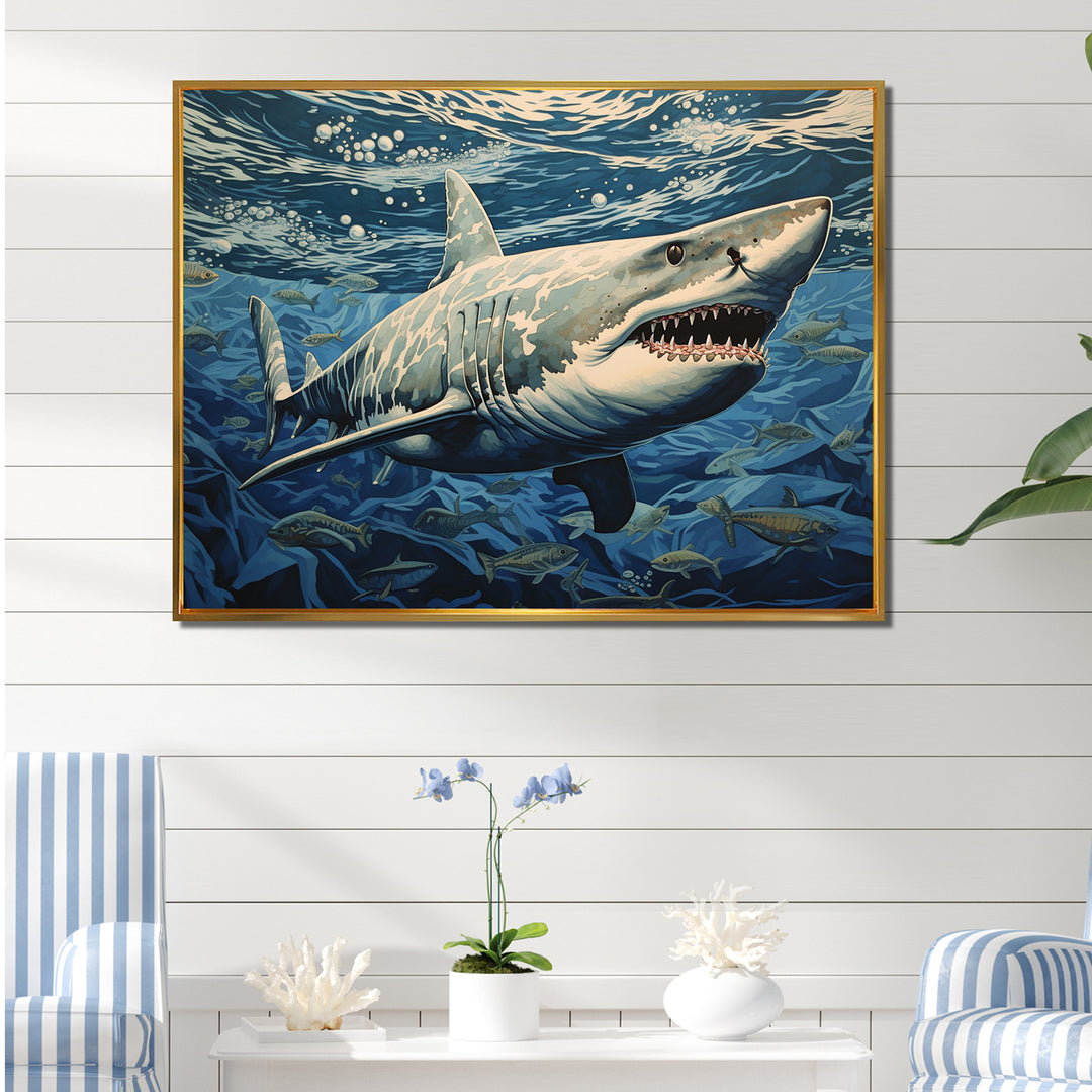 Shark Echo Painting - Shark Framed Canvas Art