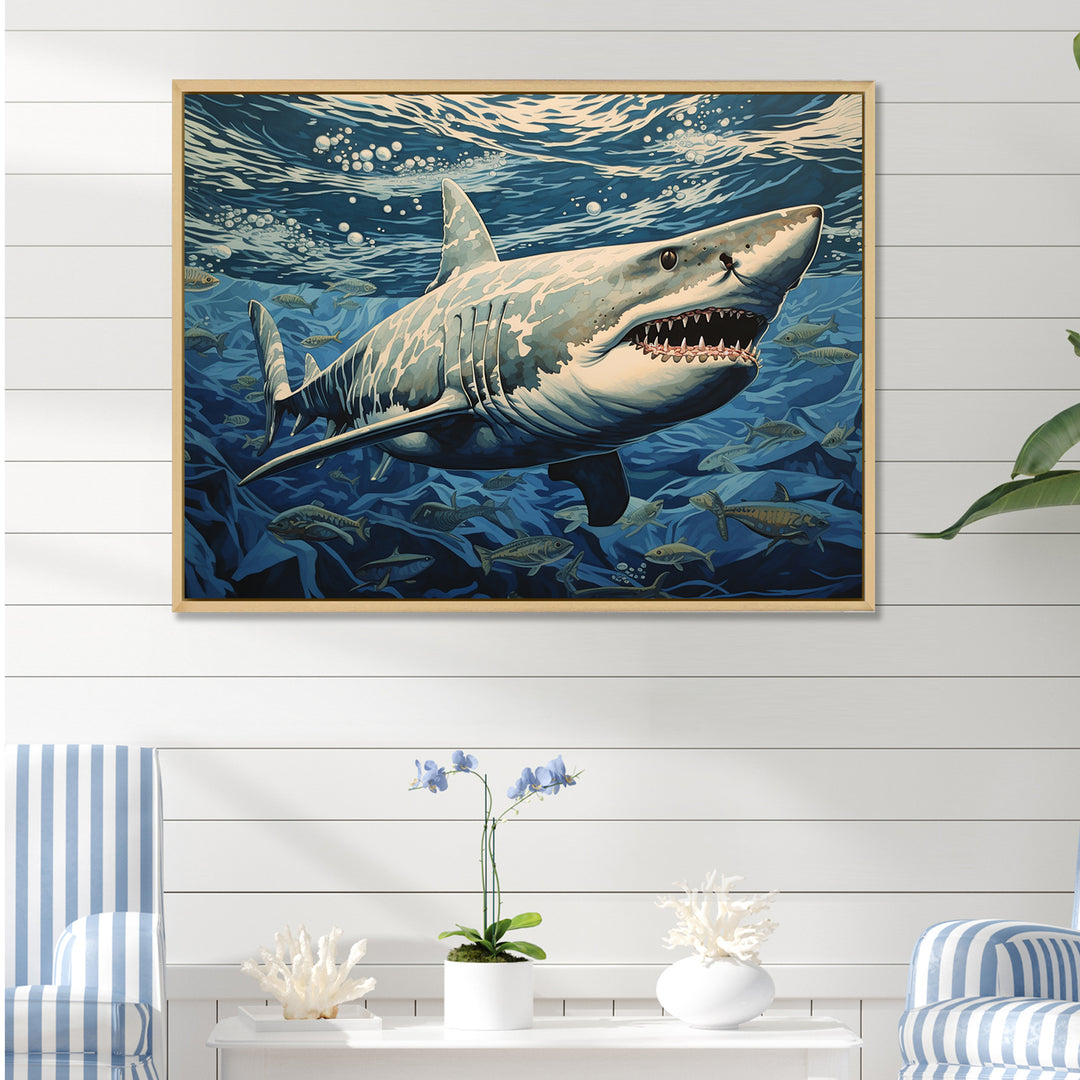 Shark Echo Painting - Shark Framed Canvas Art