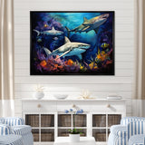 Shark Haven Under Water Painting - Shark Large Canvas Wall Art