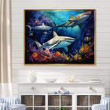 Shark Haven Under Water Painting - Shark Large Canvas Wall Art