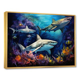 Shark Haven Under Water Painting - Shark Large Canvas Wall Art