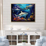 Shark Haven Under Water Painting - Shark Large Canvas Wall Art