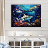 Shark Haven Under Water Painting - Shark Large Canvas Wall Art