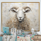Cozy Beige Minimalism Sheep - Sheep Canvas Wall Art