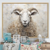 Cozy Beige Minimalism Sheep - Sheep Canvas Wall Art