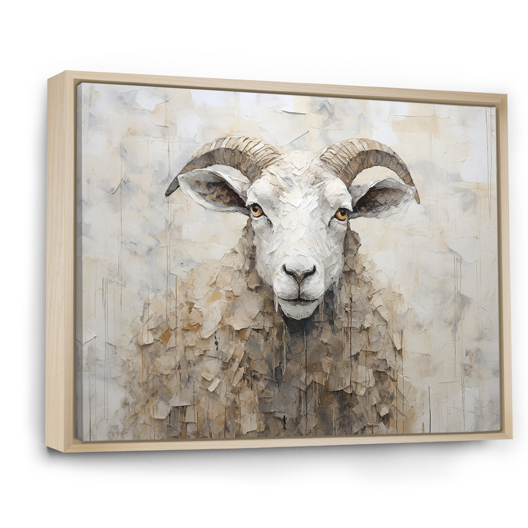 Cozy Beige Minimalism Sheep - Sheep Canvas Wall Art