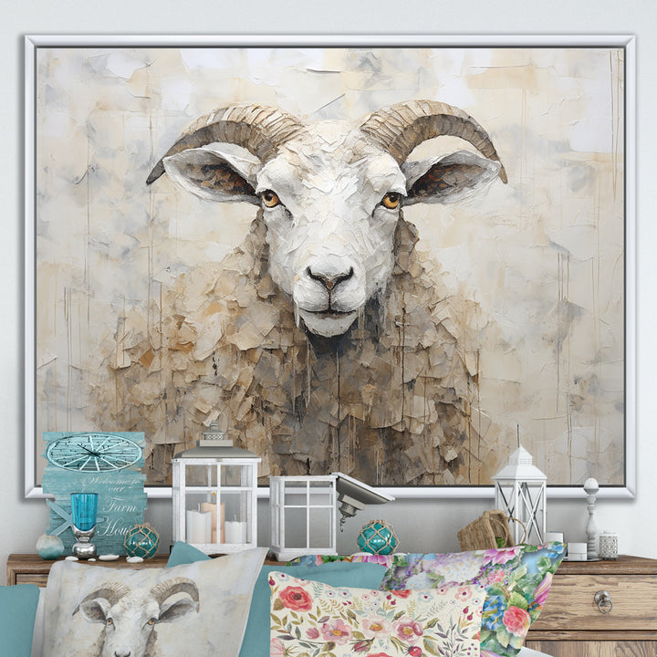 Cozy Beige Minimalism Sheep - Sheep Canvas Wall Art