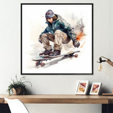 Skateboarder Charm In Winter - Skateboard Canvas Wall Art
