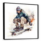 Skateboarder Charm In Winter - Skateboard Canvas Wall Art