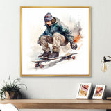 Skateboarder Charm In Winter - Skateboard Canvas Wall Art