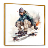 Skateboarder Charm In Winter - Skateboard Canvas Wall Art