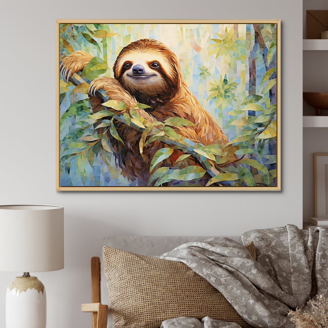 Mellow Climbing Sloth - Sloth Framed Canvas Art