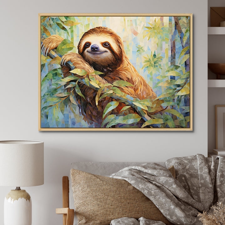 Mellow Climbing Sloth - Sloth Framed Canvas Art