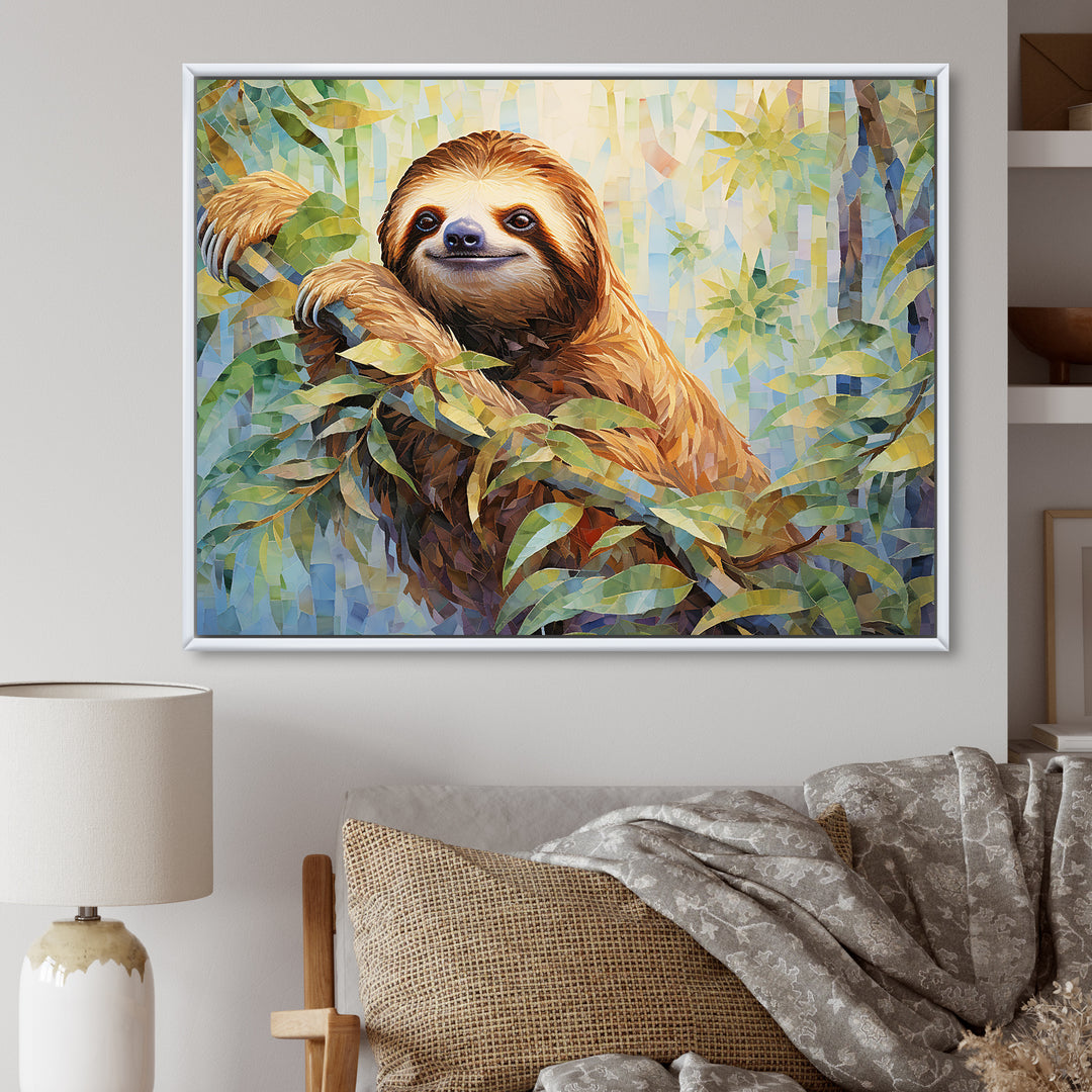 Mellow Climbing Sloth - Sloth Framed Canvas Art