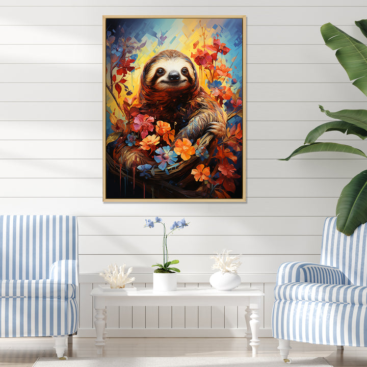 Mellow Flower Sloth - Sloth Home Decor Art